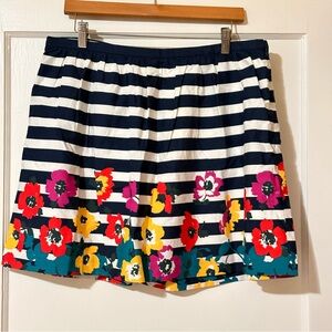 Banana Republic Pleated Cotton Skirt – Striped with Floral Border, NWT, Size 14